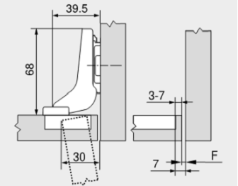 Zawiasy BLUM do drzwi wpuszczanych - rysunek