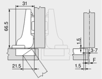 Zawiasy BLUM do drzwi bliźniaczych - rysunek