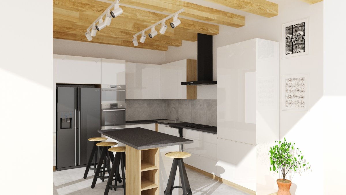 Nowoczesne meble kuchenne z wyspą. 