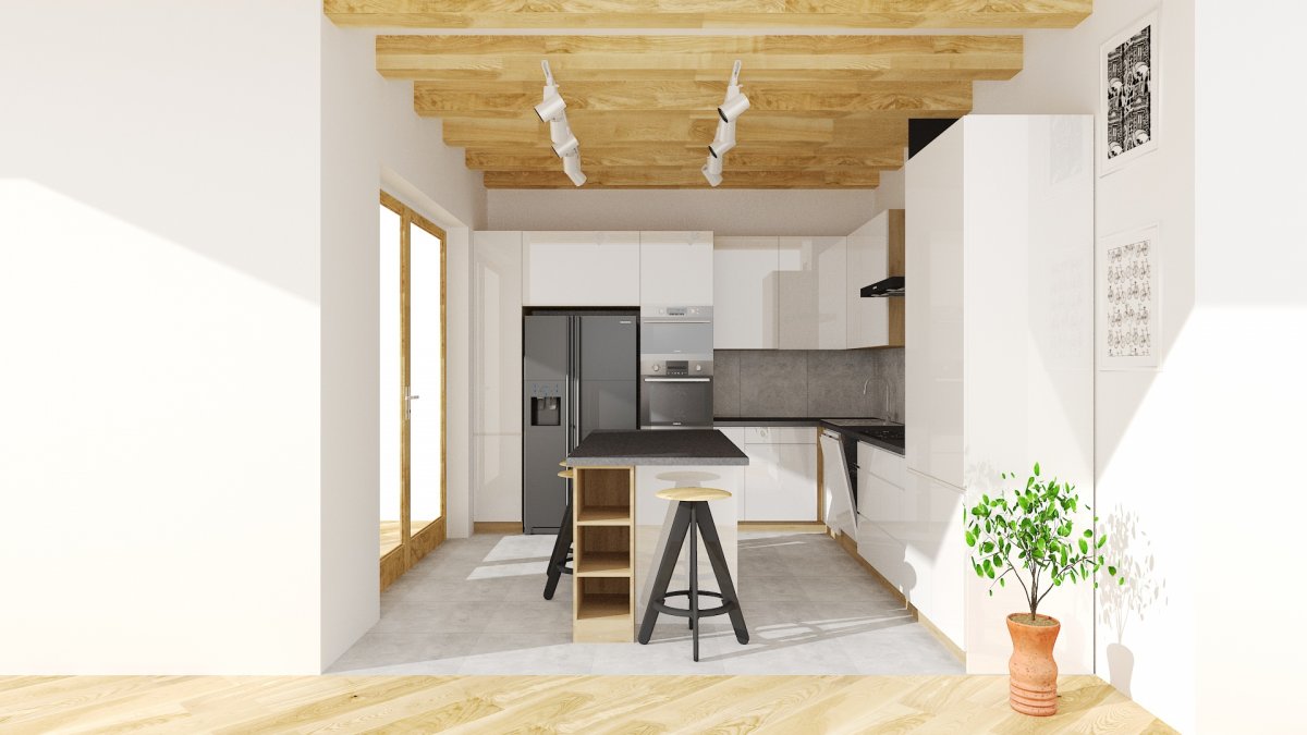 Duża otwarta kuchnia.