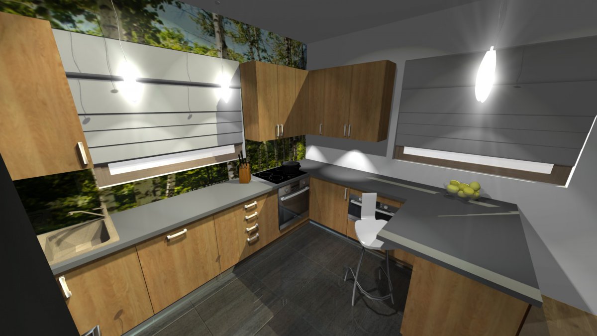 Fornirowana kuchnia w naturalnym stylu. 