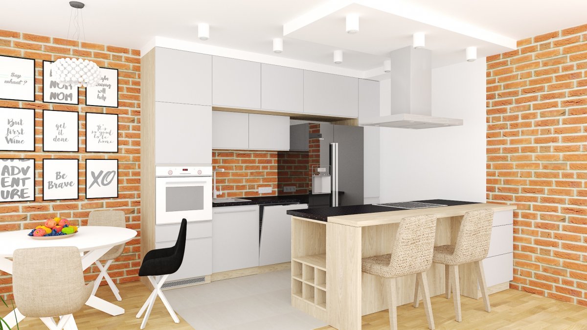 Projekt kuchni z wyspą.